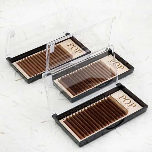 Single Length BROWN Lashes D Curl  Trays (0.05)