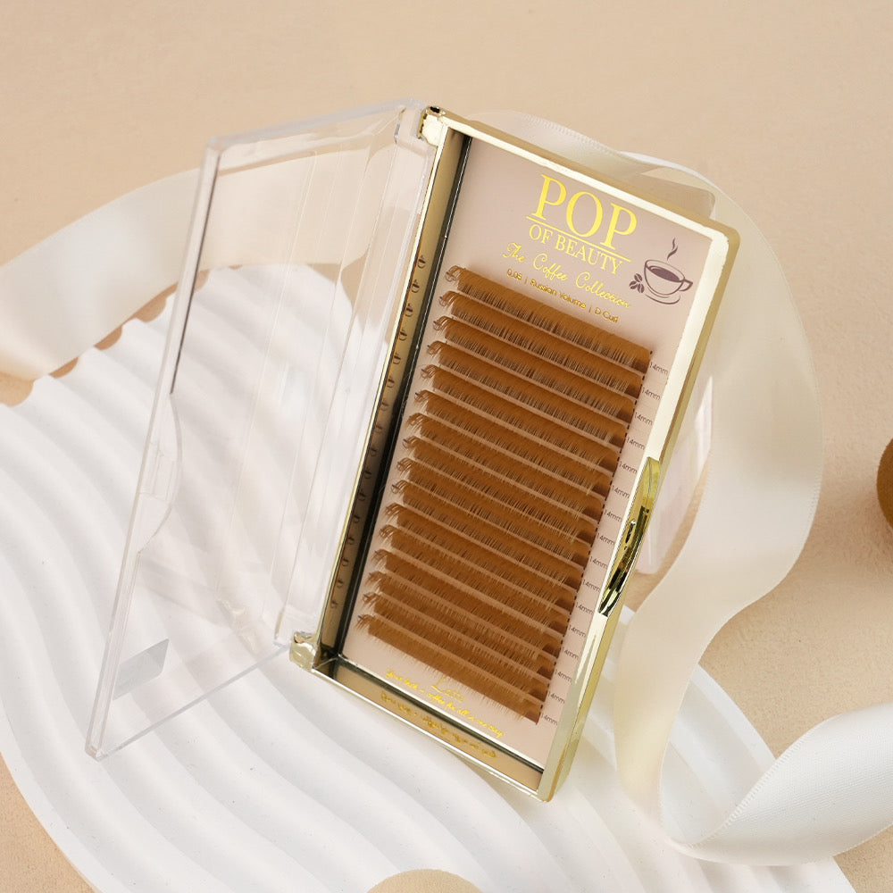 Mixed Length LATTE Light Brown D Curl Trays - 0.05