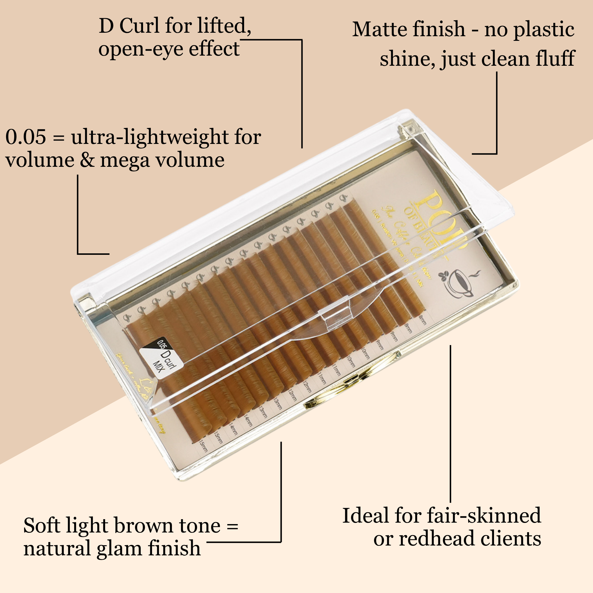 Mixed Length LATTE Light Brown D Curl Trays (0.05)