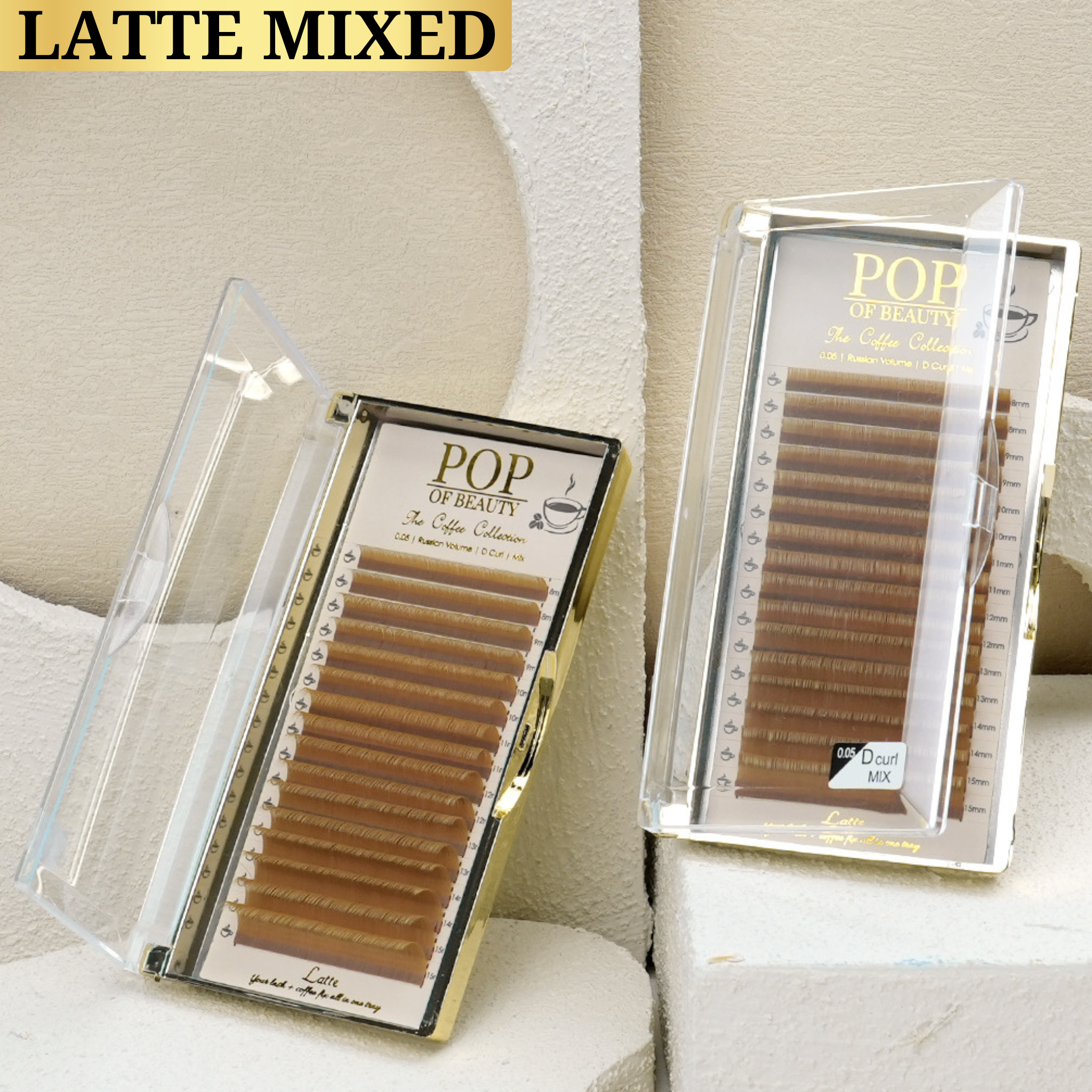 Mixed Length LATTE Light Brown D Curl Trays (0.05)