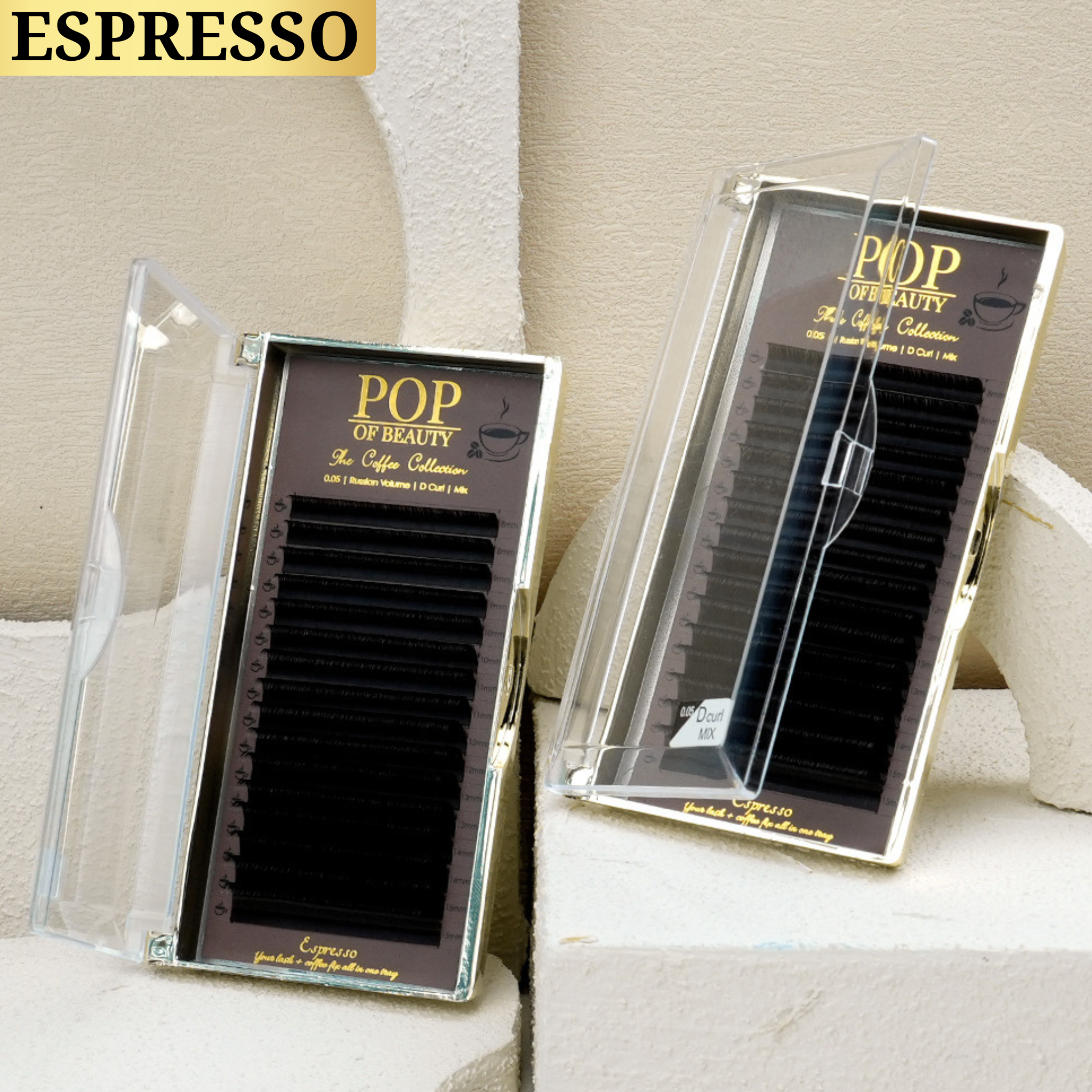 Single Length ESPRESSO Black Brown D Curl Trays (0.05)