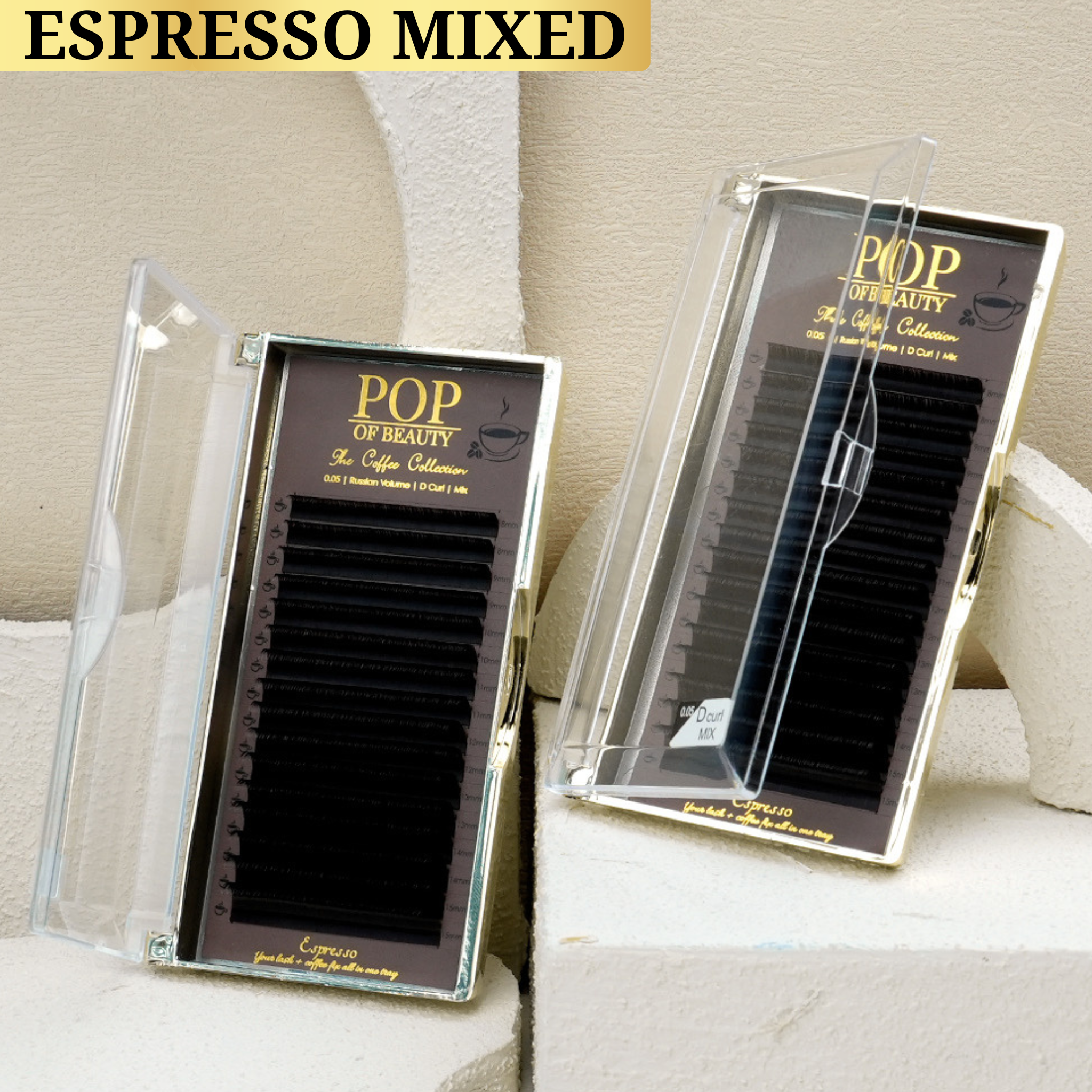 Mixed Length ESPRESSO Black Brown D Curl Trays (0.05)