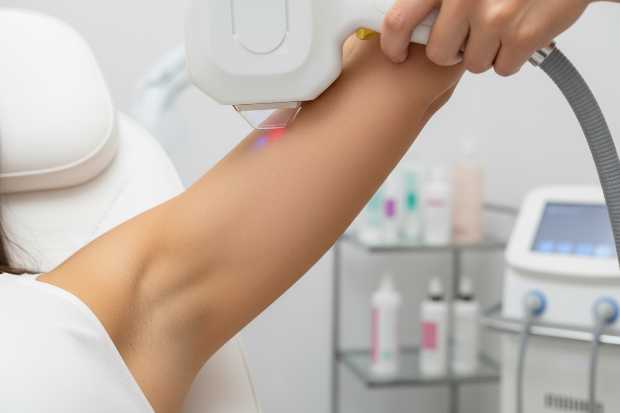 make the armit more realistic and the focus point but do it as the armpit is during treament so the laser machine is in aciton